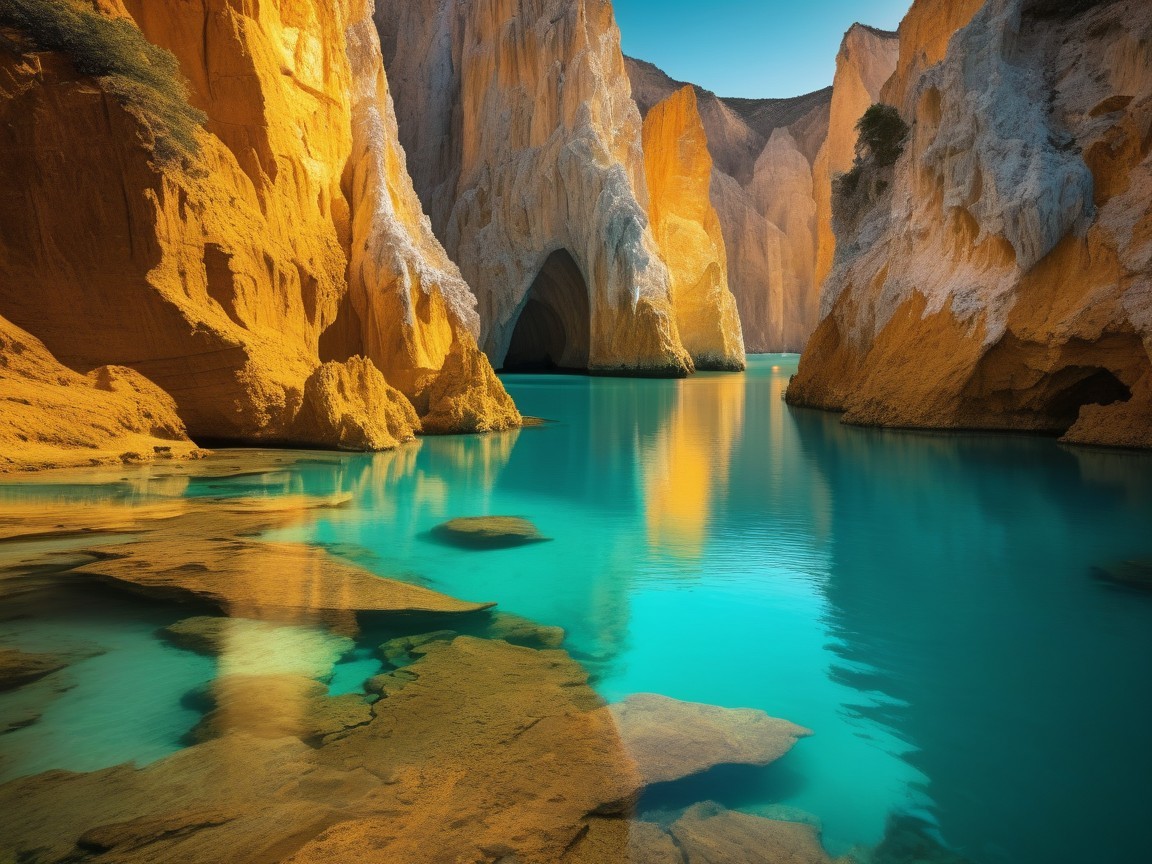 Canyon Landscape with Golden Hues and Turquoise Waters