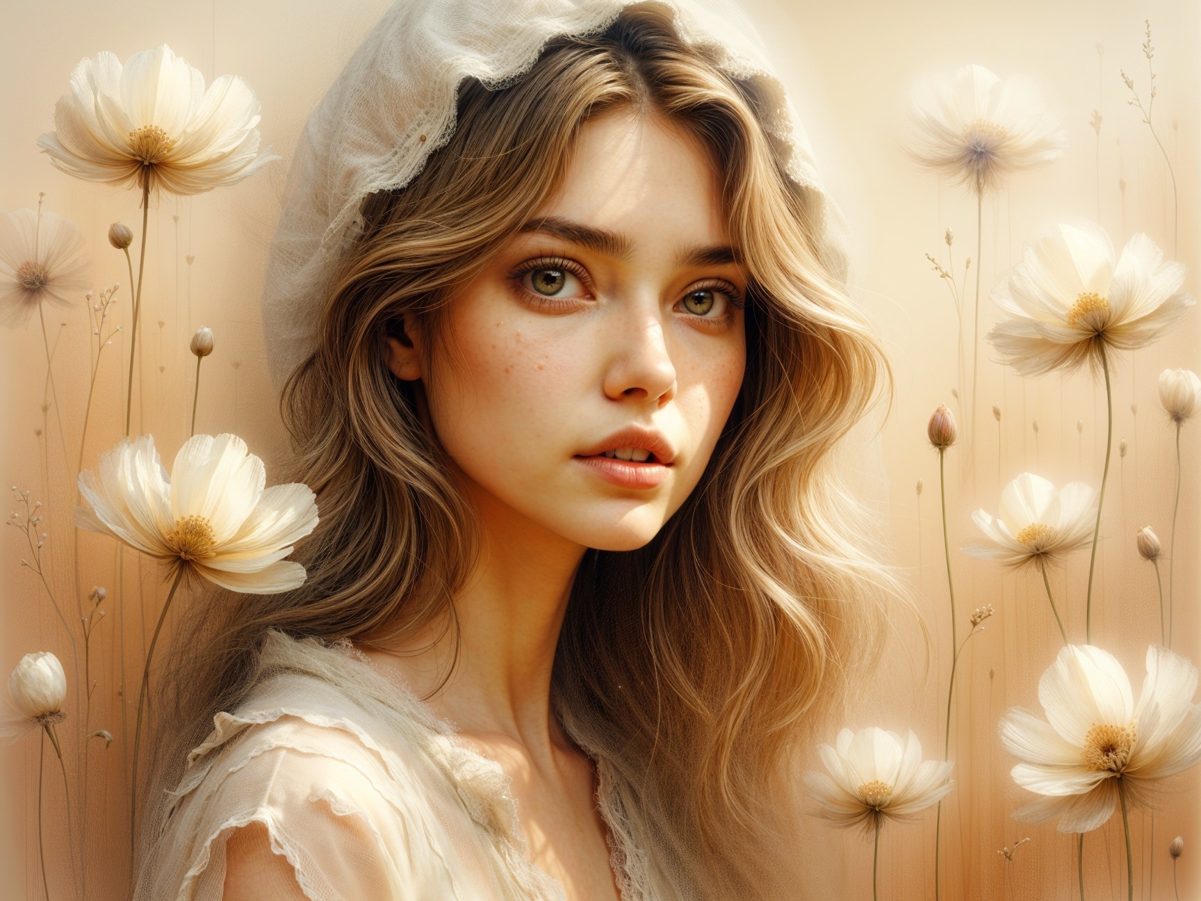 Serene portrait of a young woman with flowers