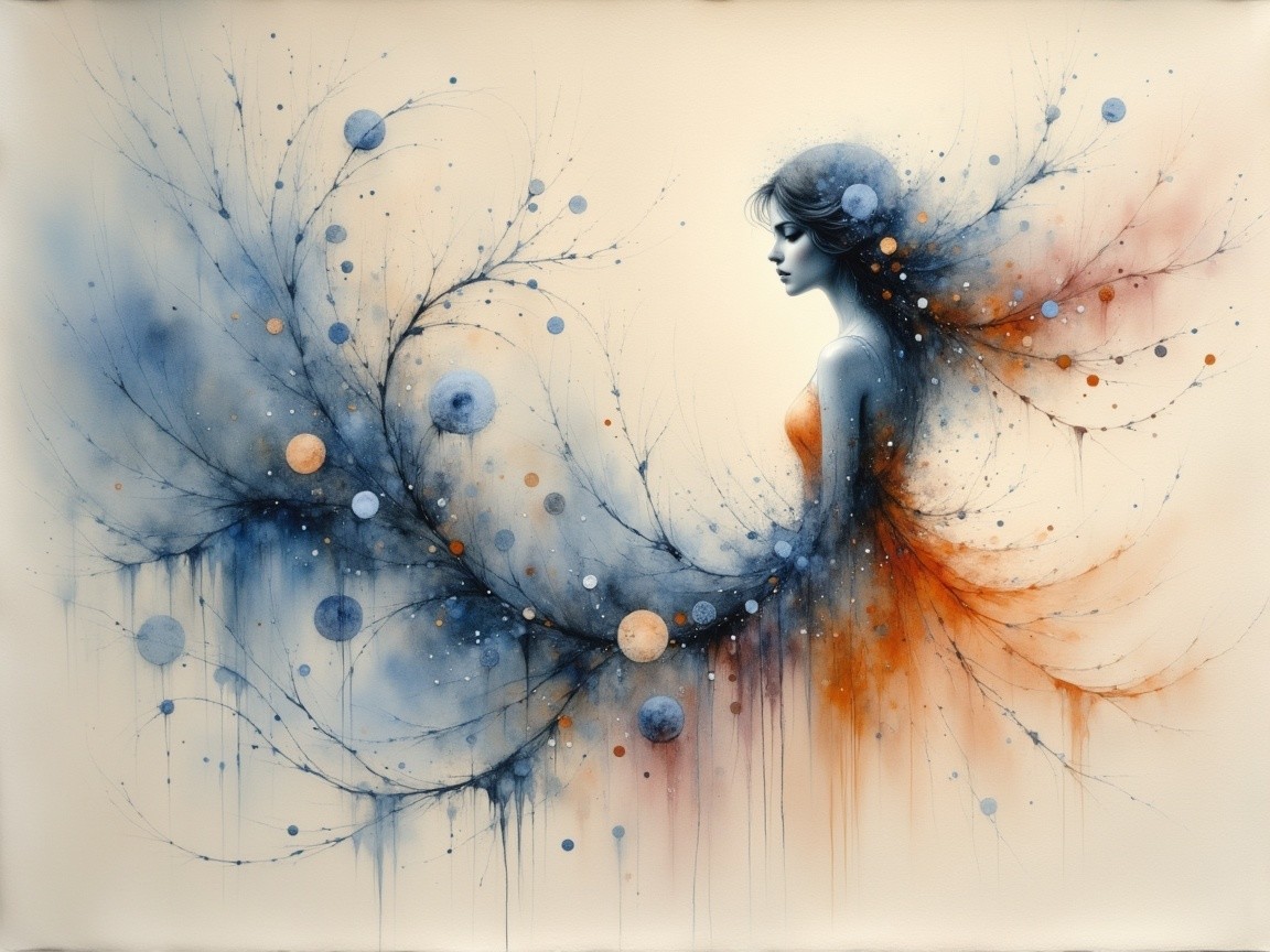 Whimsical Artwork with Blue and Orange Hues