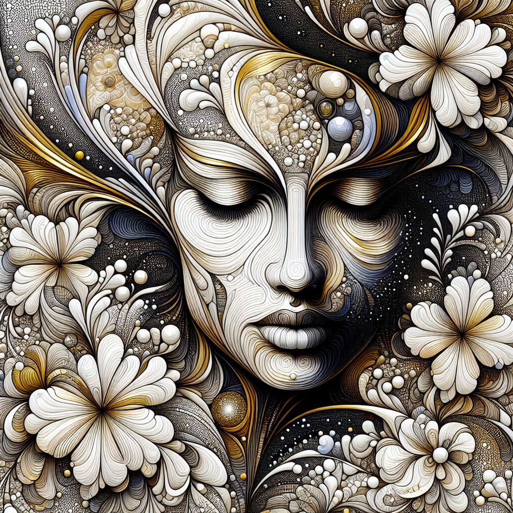 Abstract Face with Intricate Patterns and Flowers