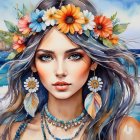 Portrait of a Woman with Flowers and Dreamy Background