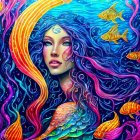 Vibrant Underwater Scene with Colorful Mermaid and Coral