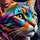 Vivid Abstract Cat Portrait with Intricate Patterns