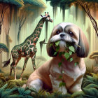 Fluffy Shih Tzu in a Lush Jungle Setting