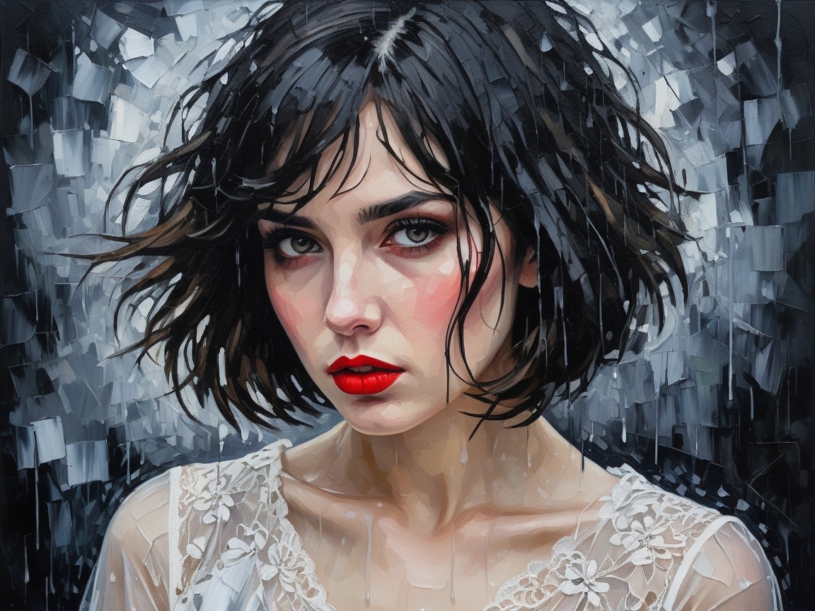 Portrait of a Young Woman with Bold Red Lips