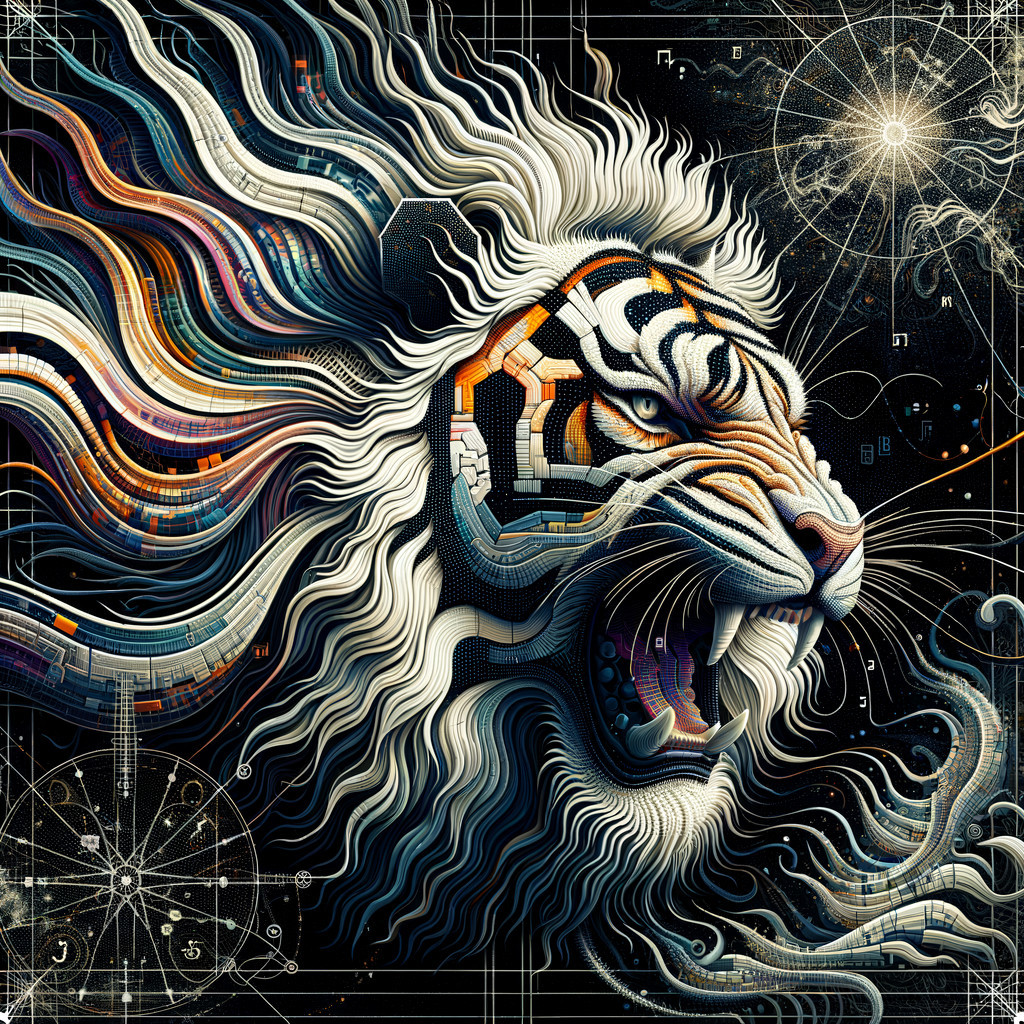 Digital Art of Roaring Tiger Head with Circuit Patterns