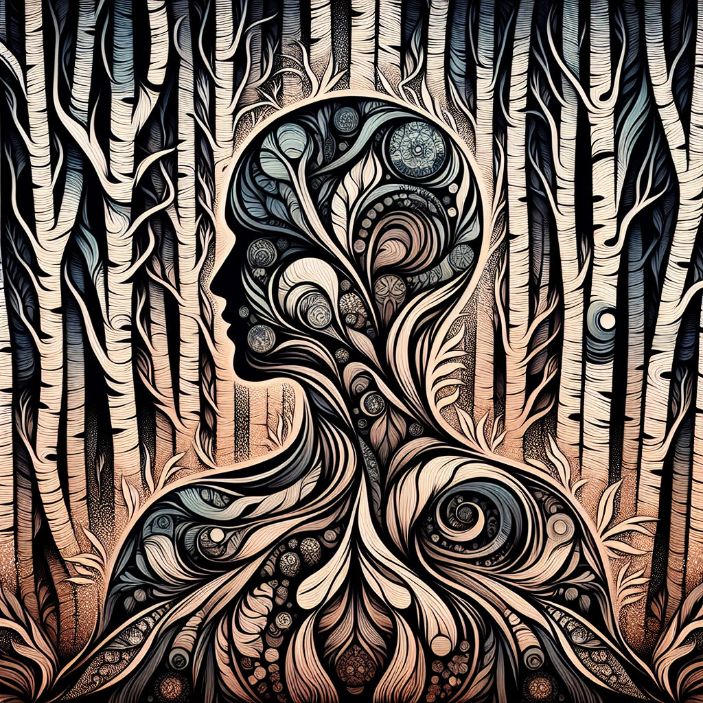 Silhouette of a Head with Nature Elements and Trees