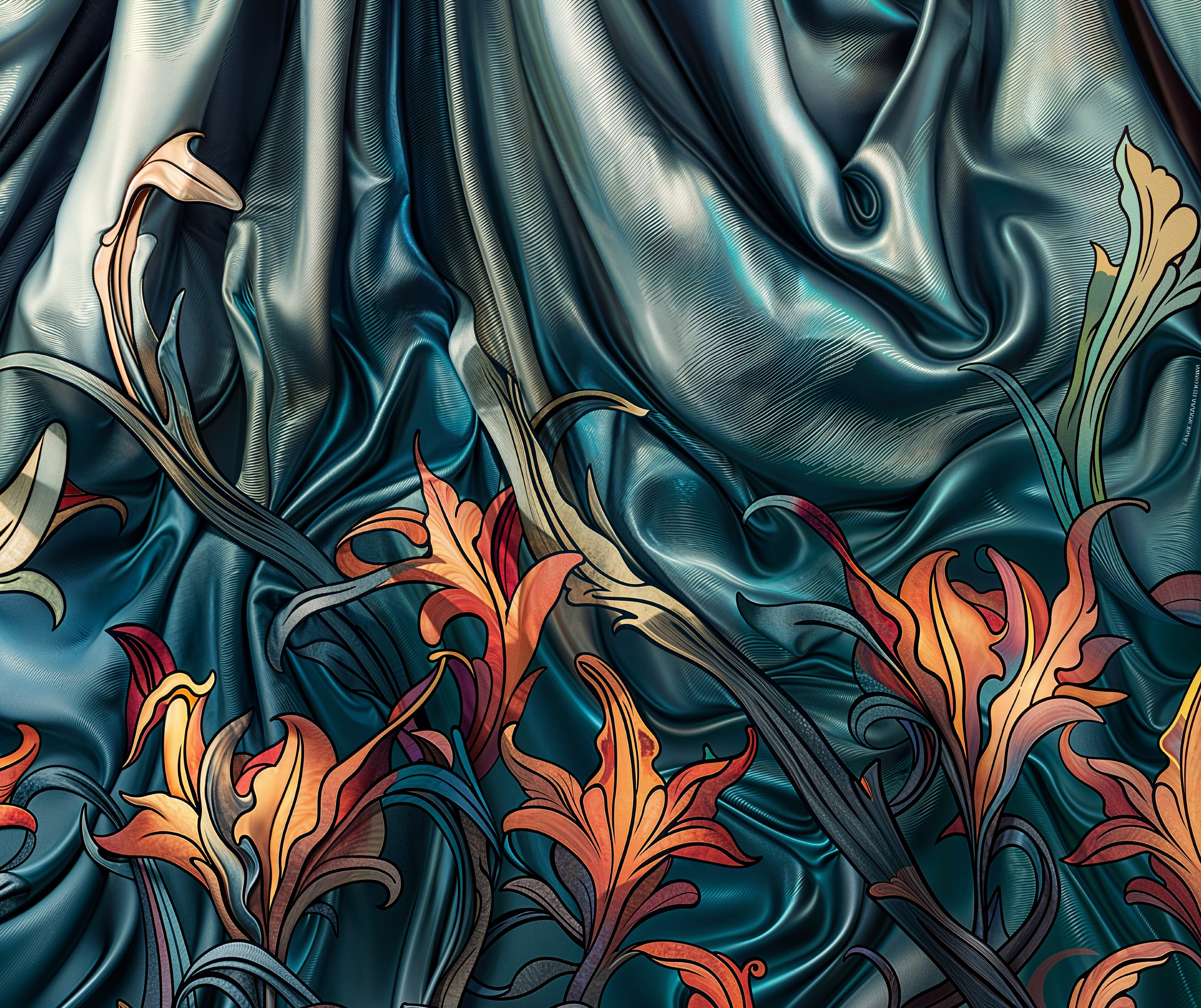 Vibrant Flowers and Textured Fabric in Elegant Composition