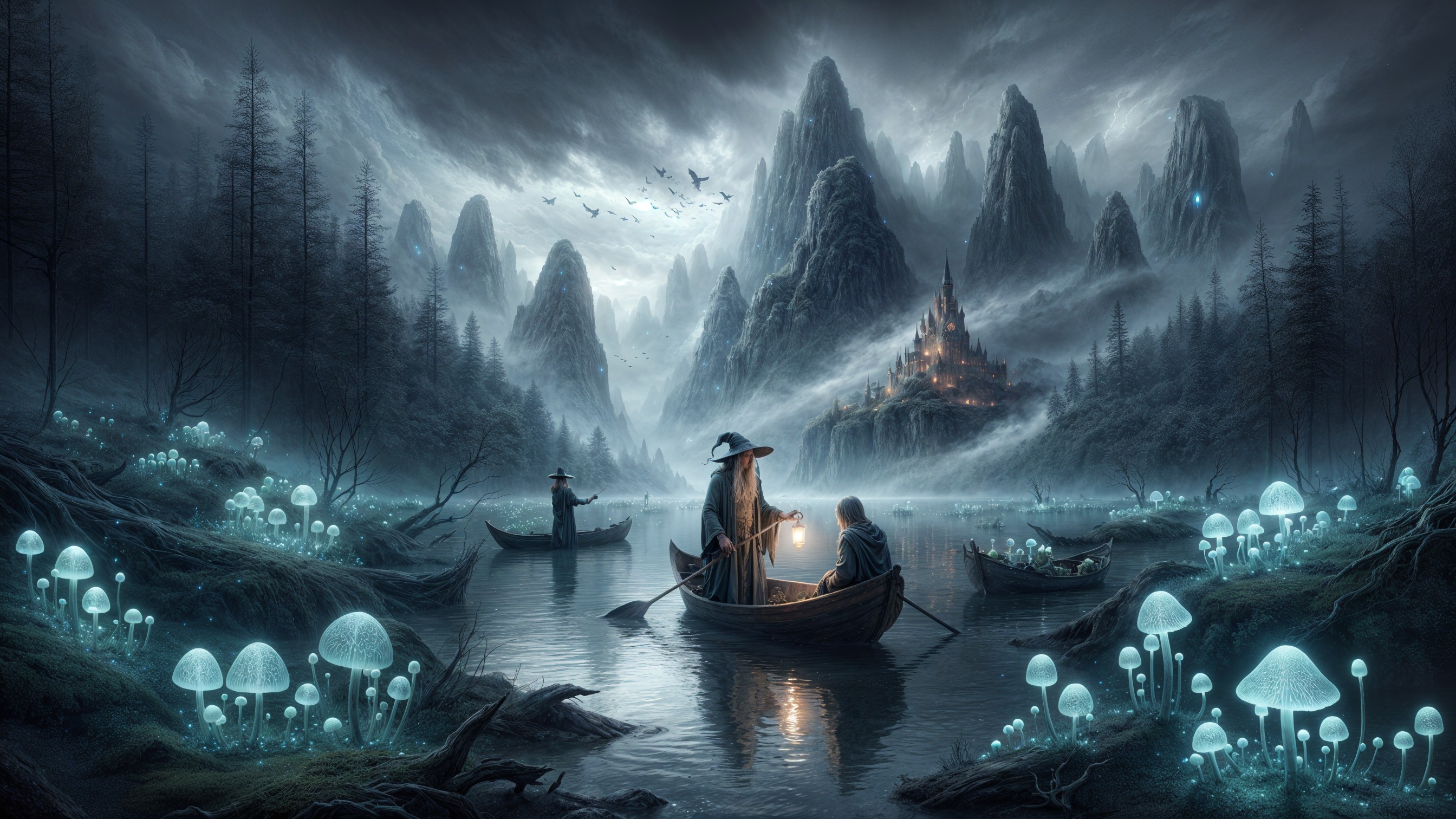 Mysterious Landscape with Figures in a Foggy Lake