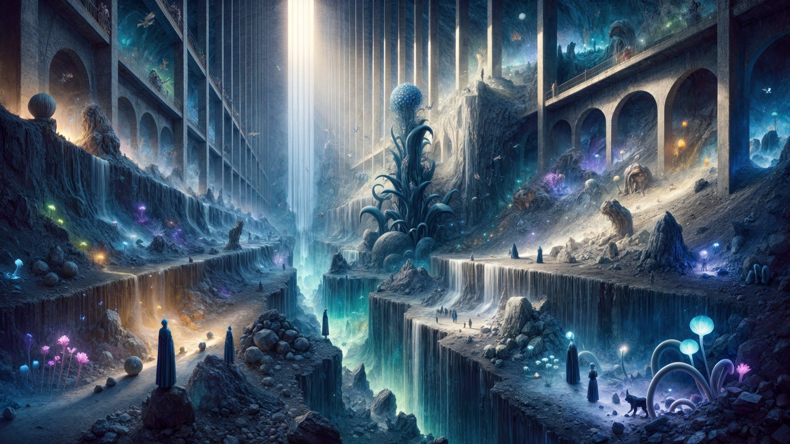 Surreal Underground Cavern with Bioluminescent Flora