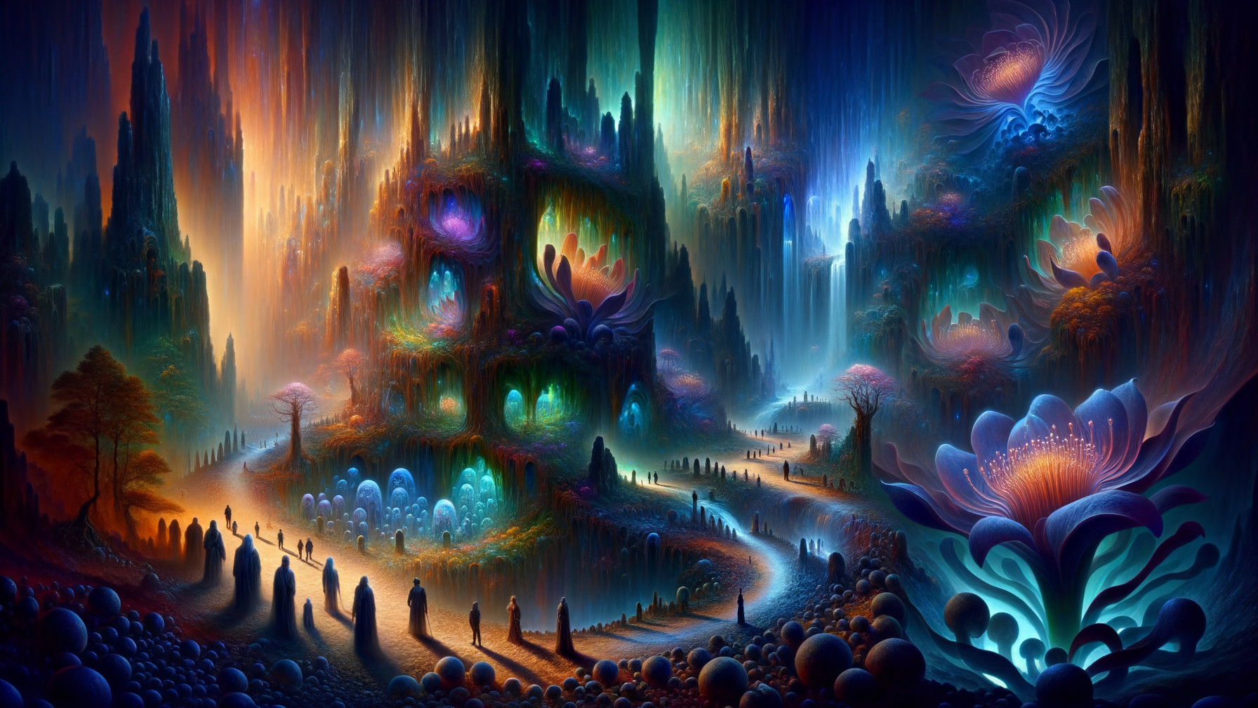 Vibrant Otherworldly Landscape with Colorful Formations