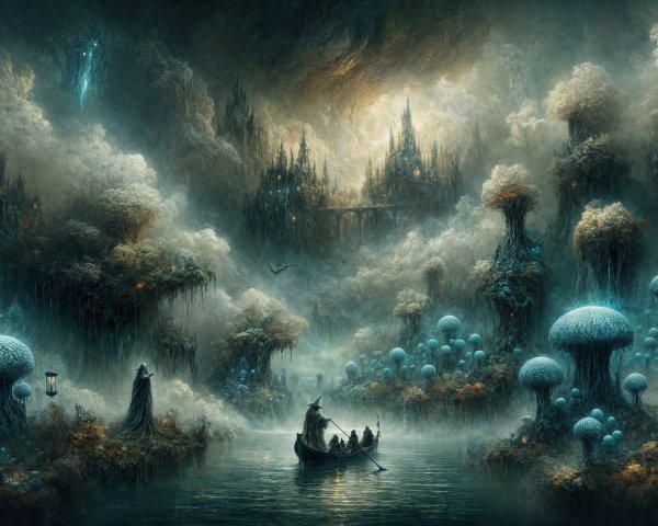 Mystical Landscape with Ethereal Mountains and Castles