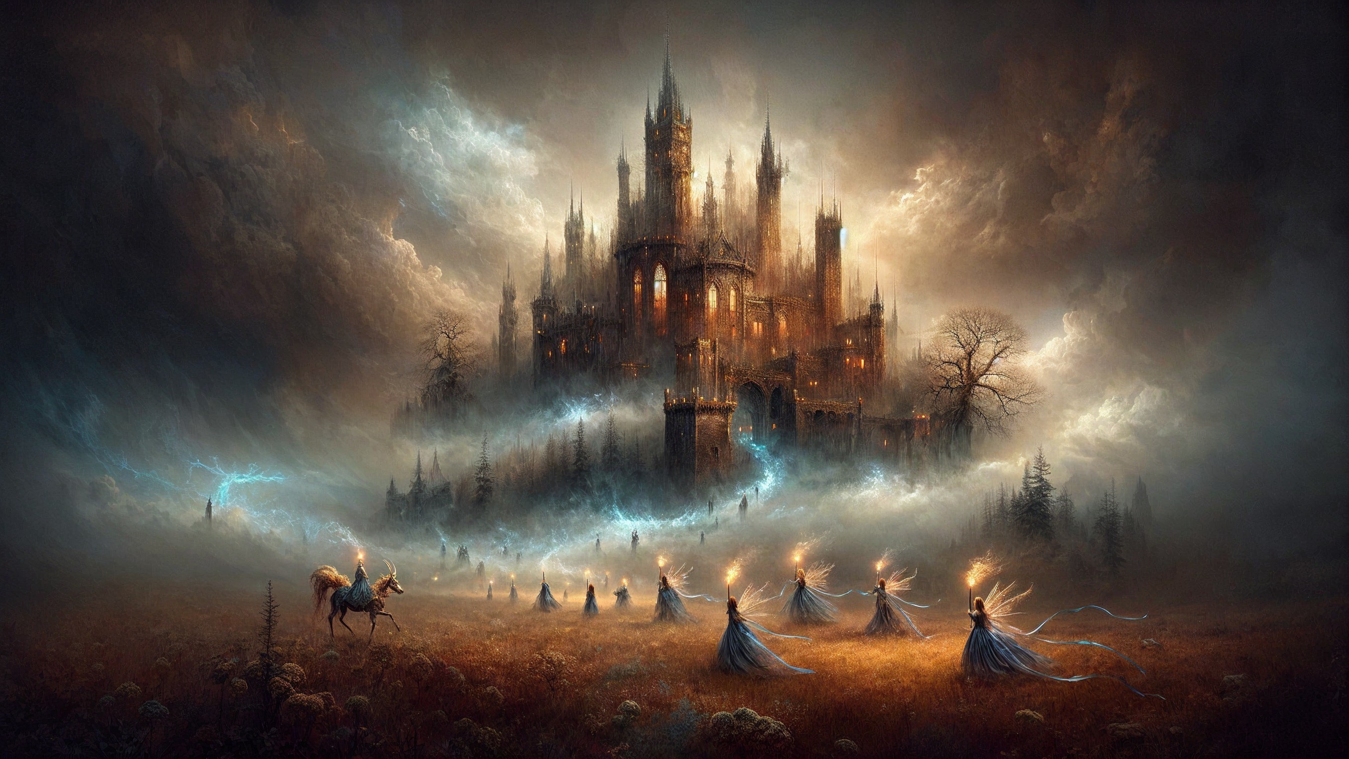 Mystical Landscape with Castle and Ethereal Figures