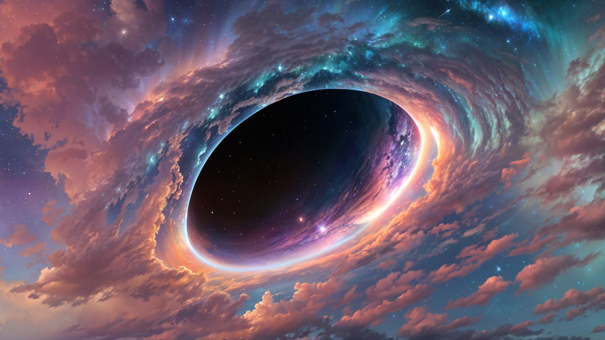 Cosmic Scene with Vortex of Colors and Black Hole