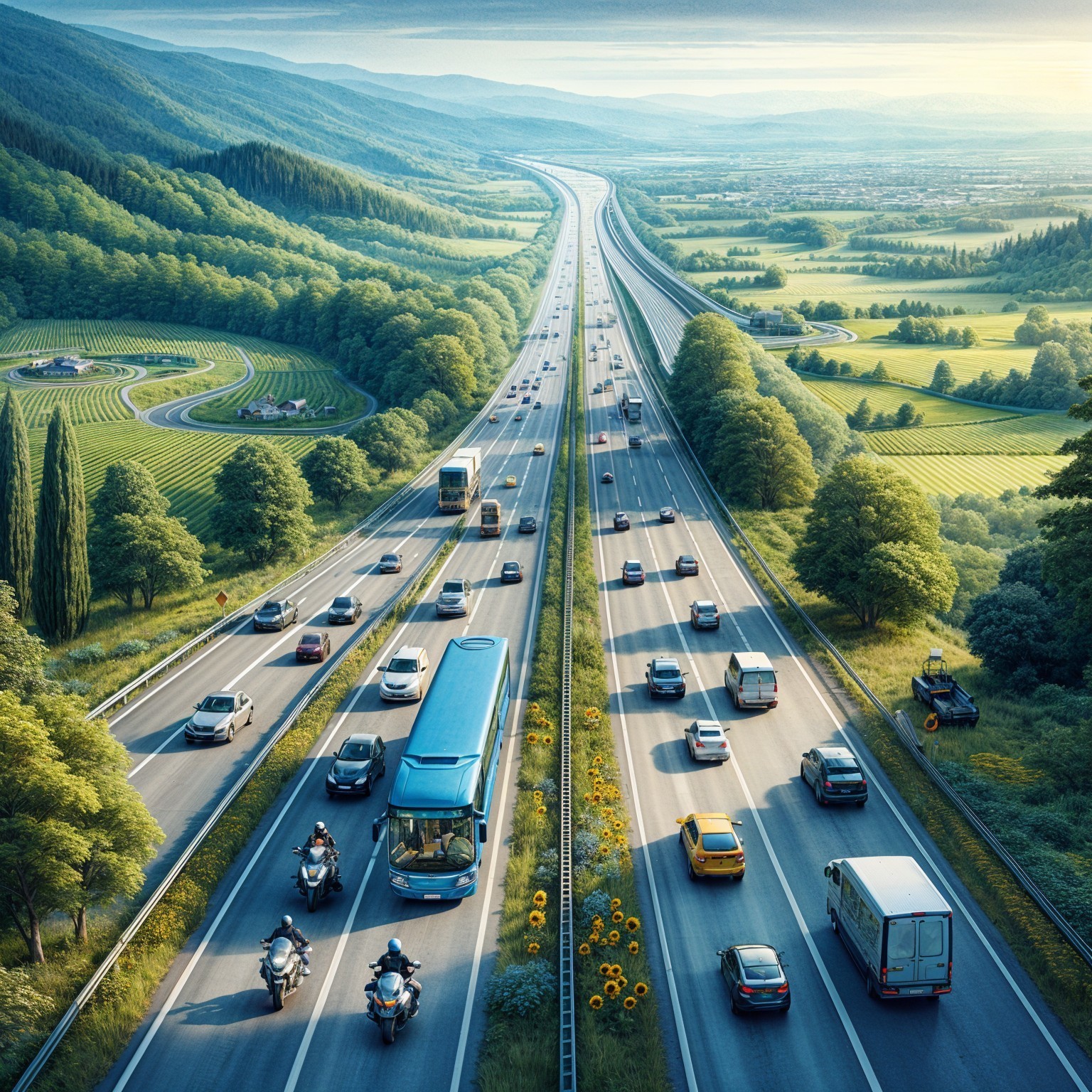 Picturesque Highway Through Lush Green Landscapes