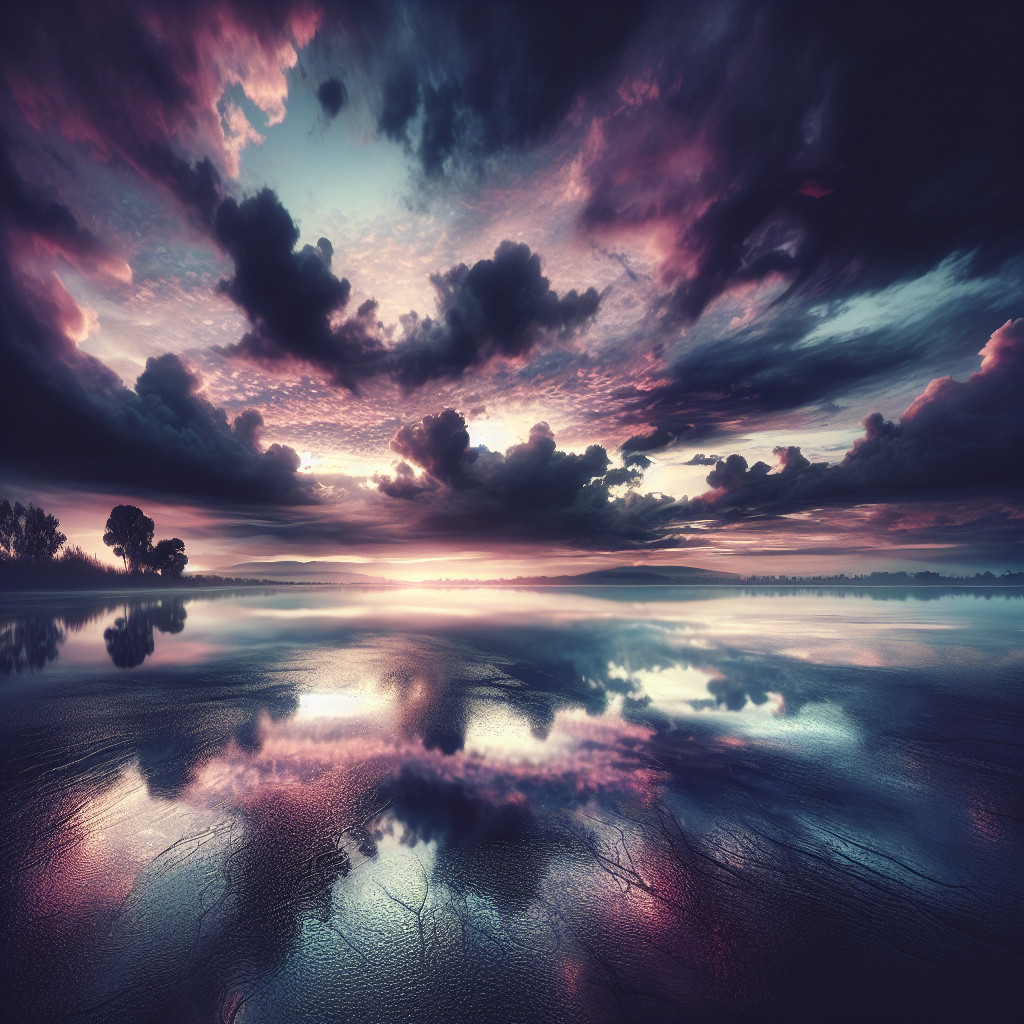 Tranquil Sunset Reflection on Still Water Surface