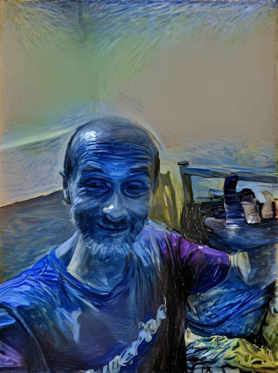 Cheerful man with thumbs-up in vibrant blue tones