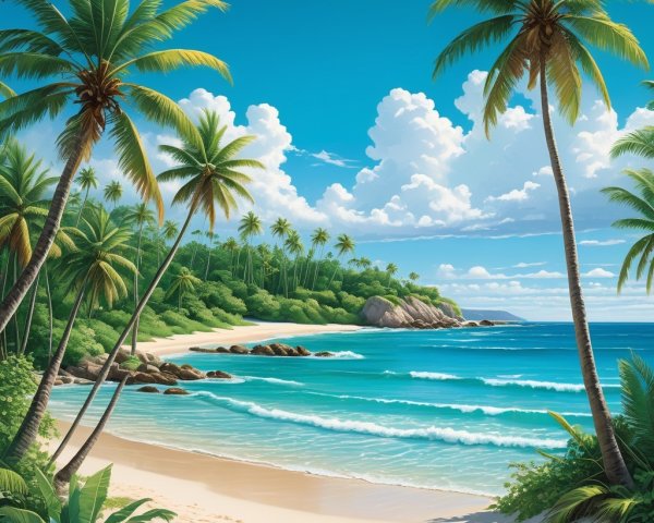 Tropical Beach Scene with Soft Sands and Turquoise Waters
