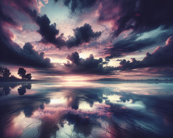 Tranquil Sunset Reflection on Still Water Surface