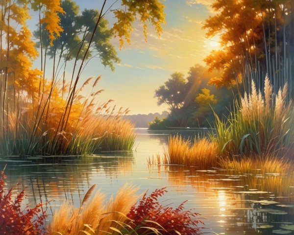 Tranquil River Surrounded by Autumn Foliage