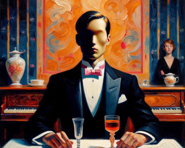 Elegant Man in Tuxedo at Colorful Table Setting