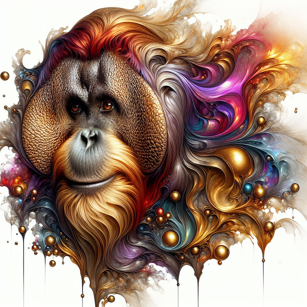 Artistic Depiction of an Orangutan's Face in Colorful Patterns
