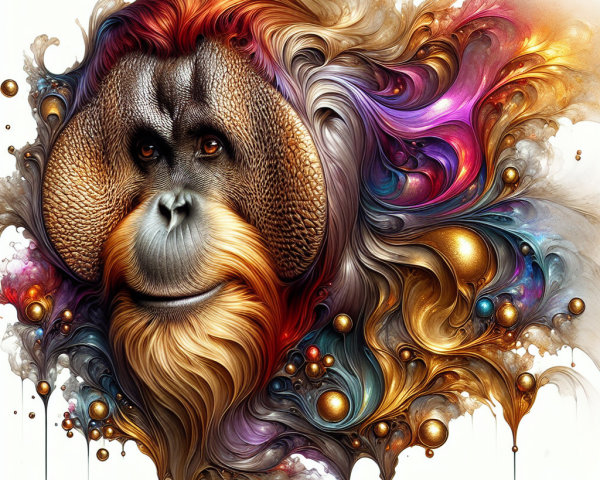 Artistic Depiction of an Orangutan's Face in Colorful Patterns