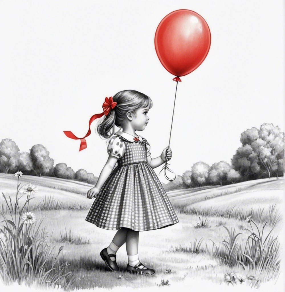 A Girl with a Balloon in a Monochrome World