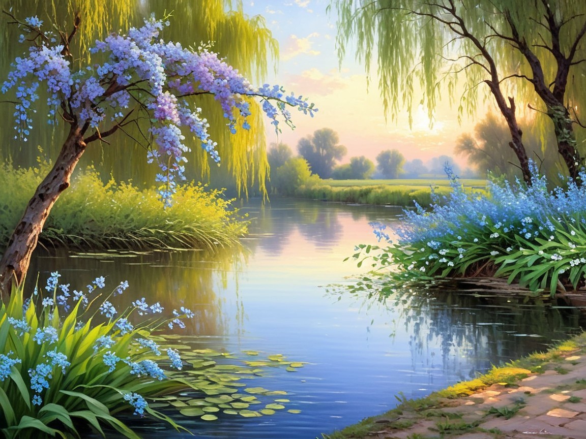 Serene Landscape with Calm River at Dawn