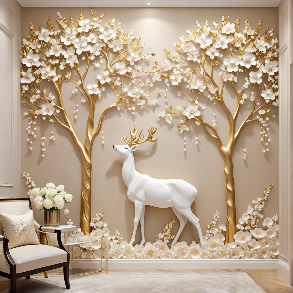 Elegant Wall Feature with White Deer Design