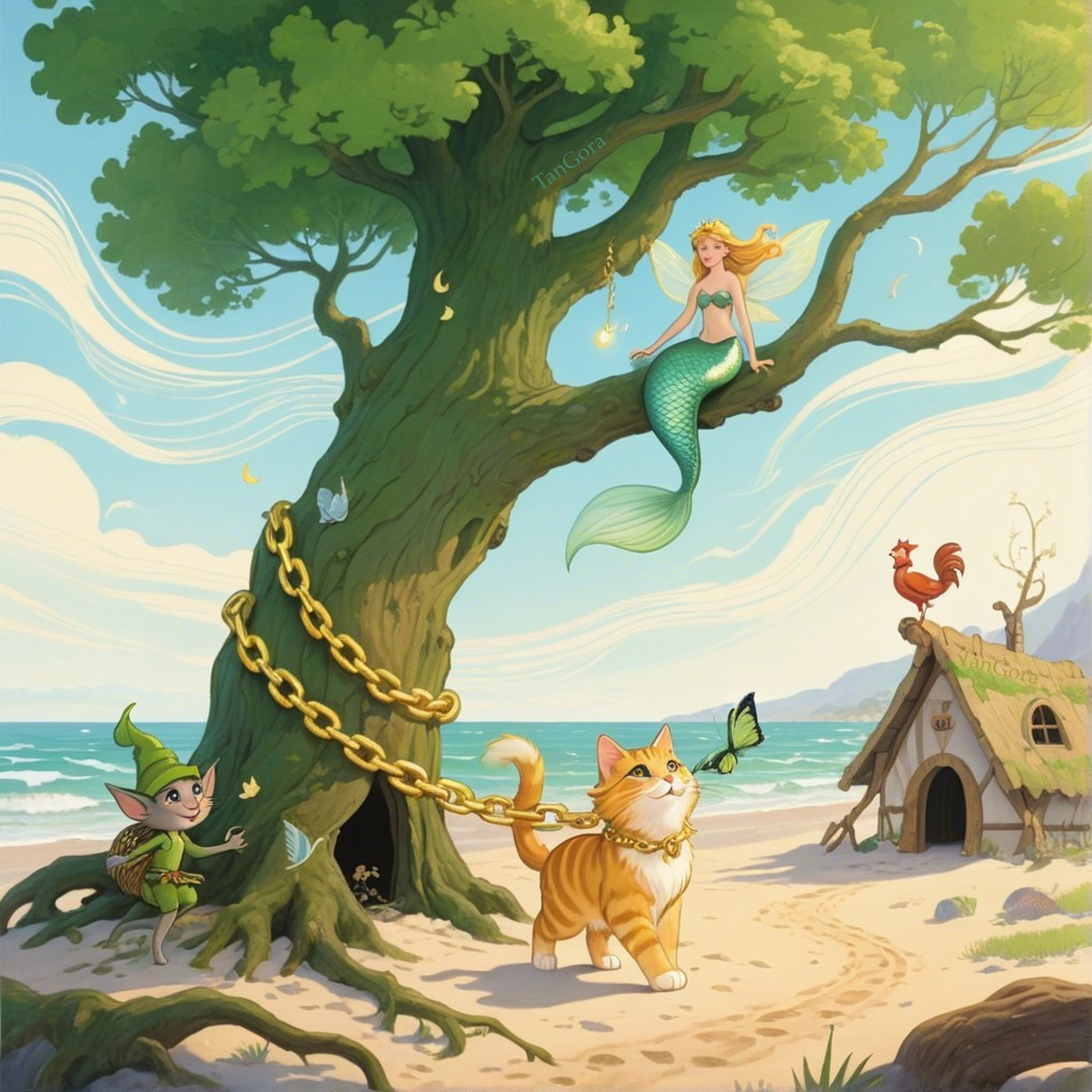 Whimsical Coastal Scene with Mermaid and Goblin