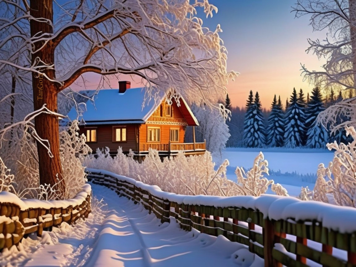 Wooden Cabin in a Snowy Winter Landscape