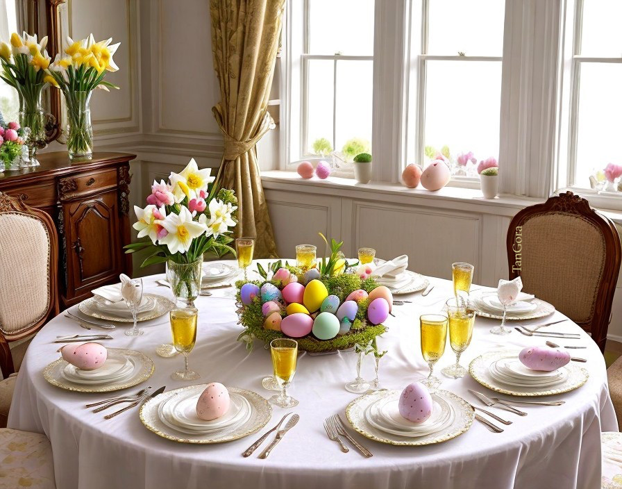 Elegant Dining Table Decorated for Easter Celebration