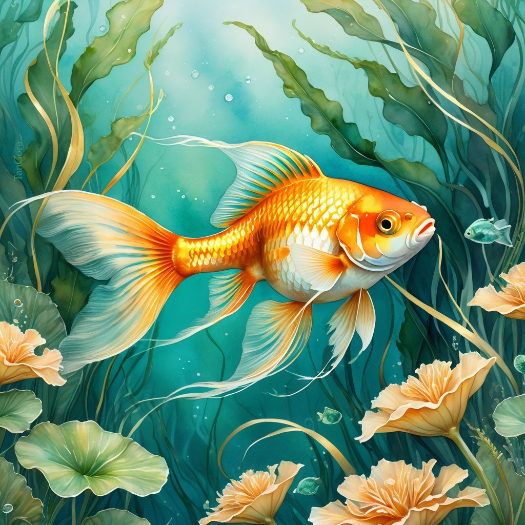 Vibrant Goldfish in a Lush Underwater Scene
