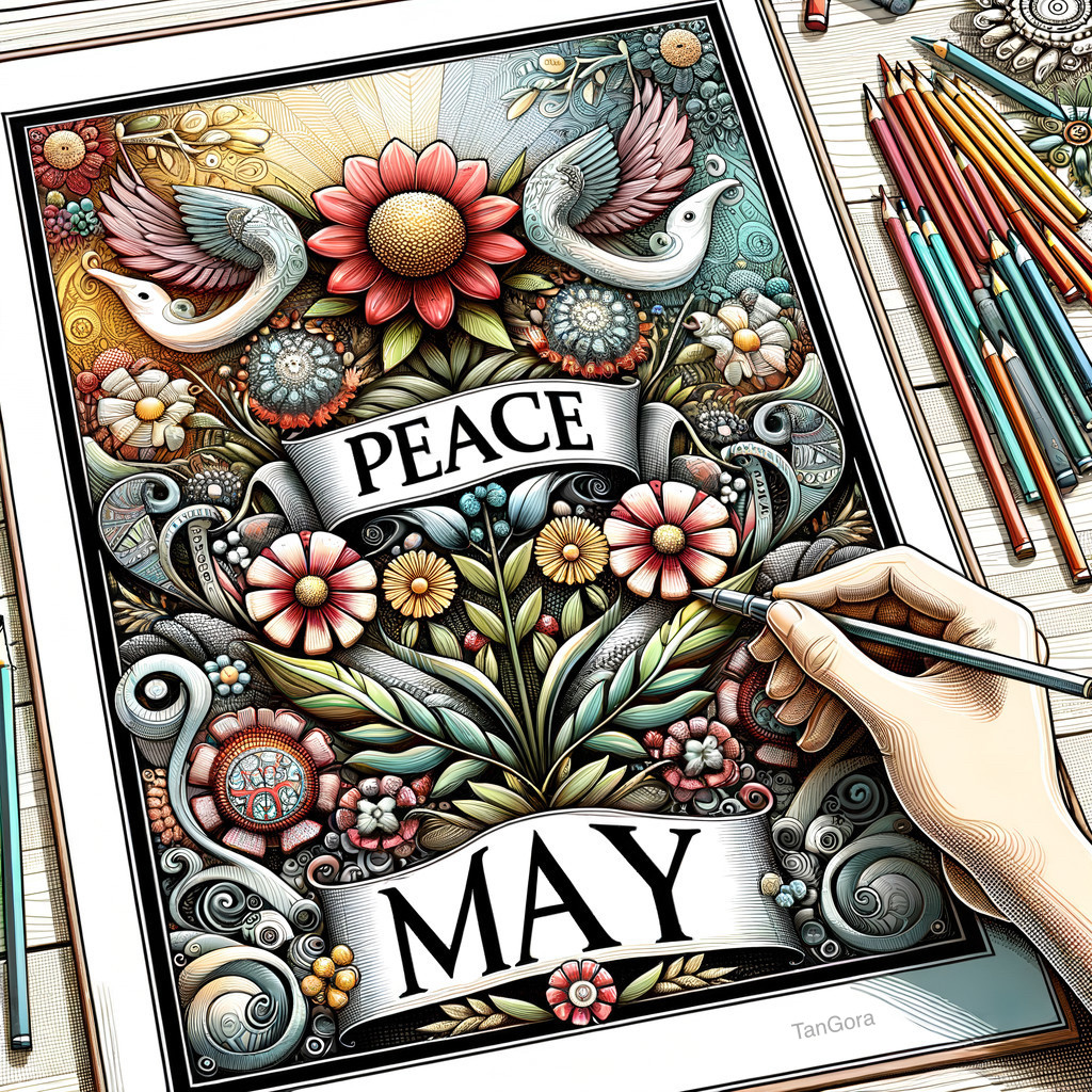 Vibrant Illustration of Flowers and Doves with Peace Theme
