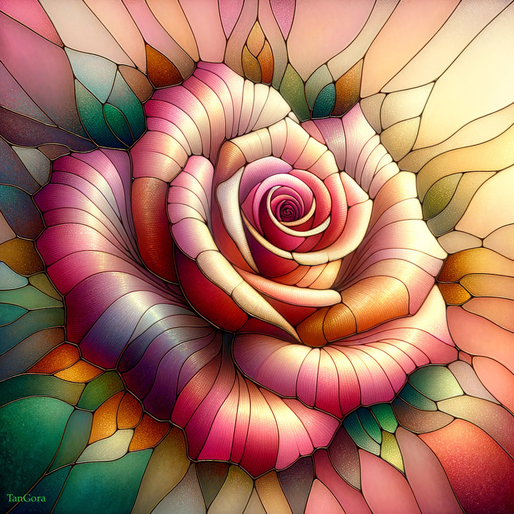 Stylized Rose in Vibrant Stained Glass Colors