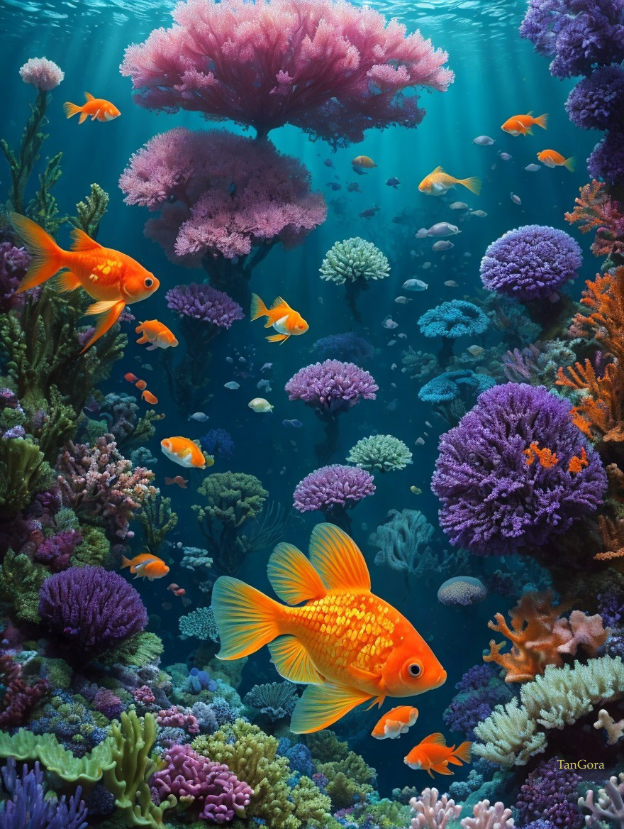 Vibrant Underwater Scene with Colorful Coral and Fish