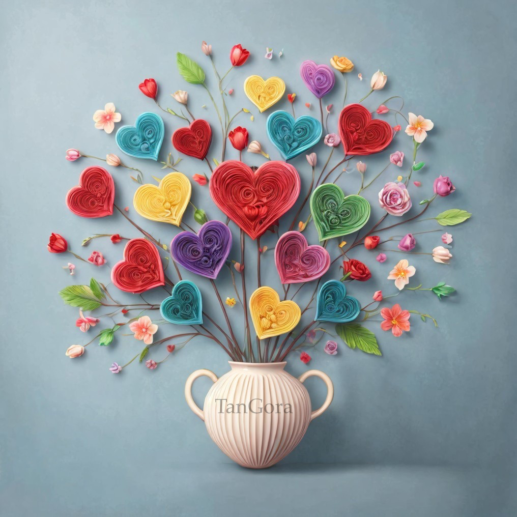 Whimsical Vase with Colorful Heart-Shaped Flowers