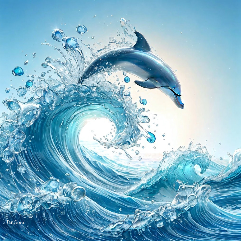 Dolphin Leaping Above Vibrant Blue Ocean Wave