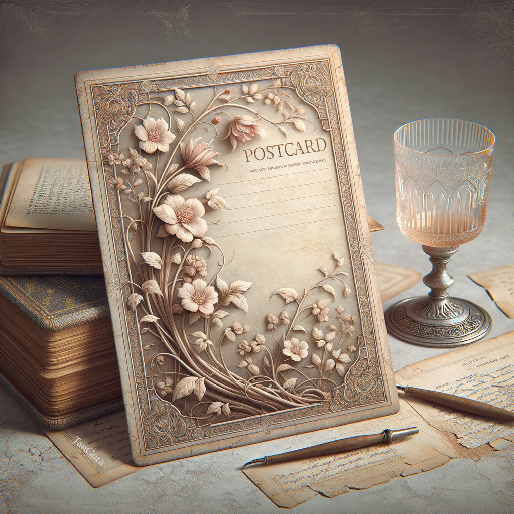 Vintage Postcard with Floral Motifs and Nostalgic Elements