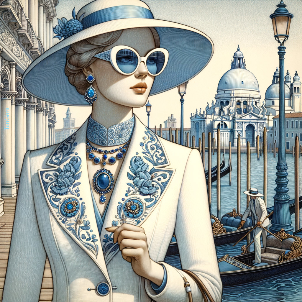 Stylish Woman in White Suit by Venetian Canal