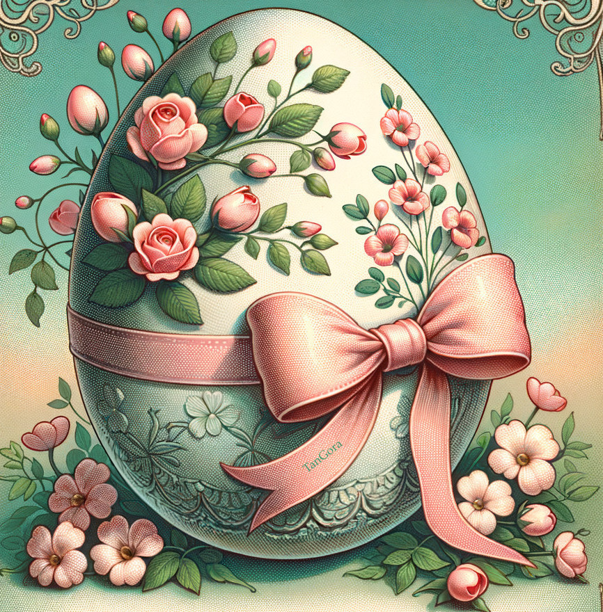 Ornate Easter egg with floral patterns and bow
