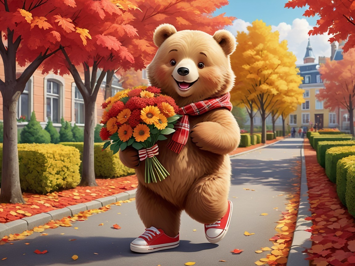 Autumn Stroll with a Cheerful Bear