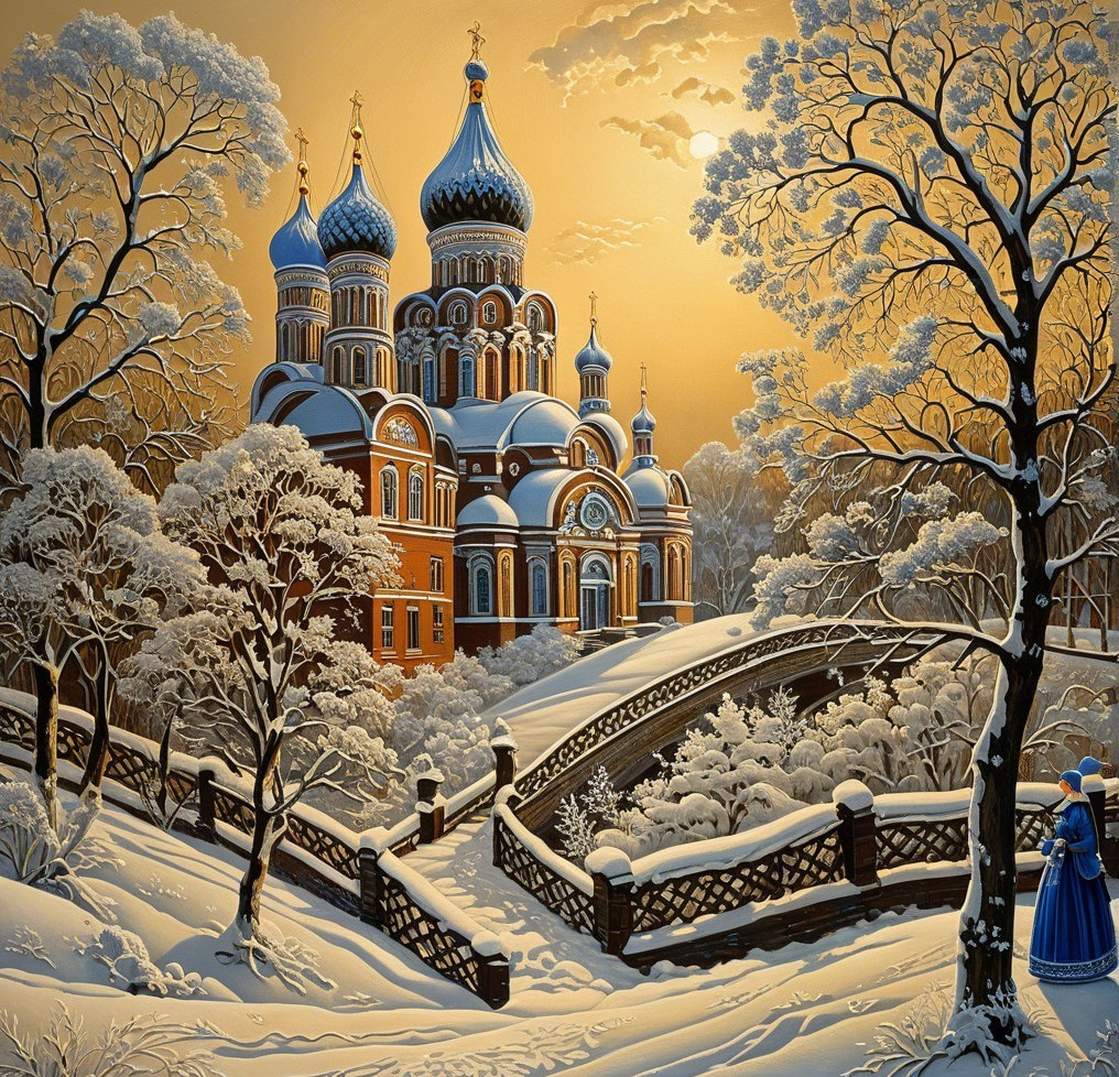 Tranquil Winter Scene with Church and Snowy Landscape