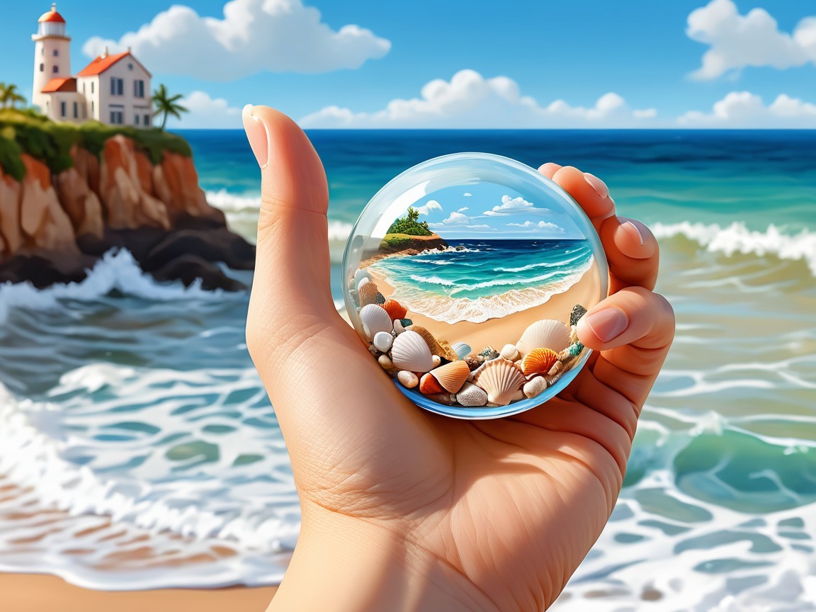 Crystal Globe with Beach Scene and Lighthouse