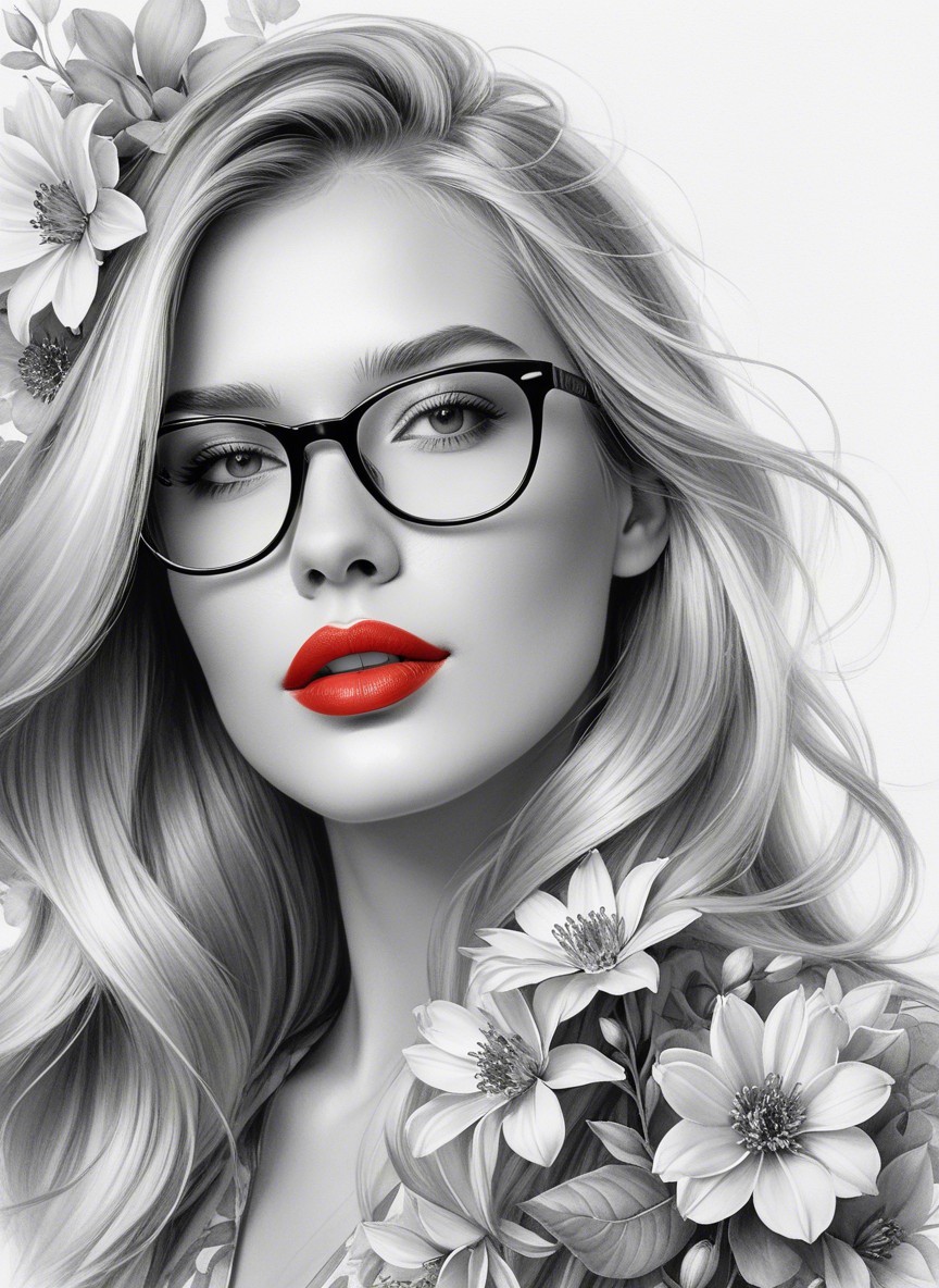 Portrait of a Woman with Flowers and Bold Makeup