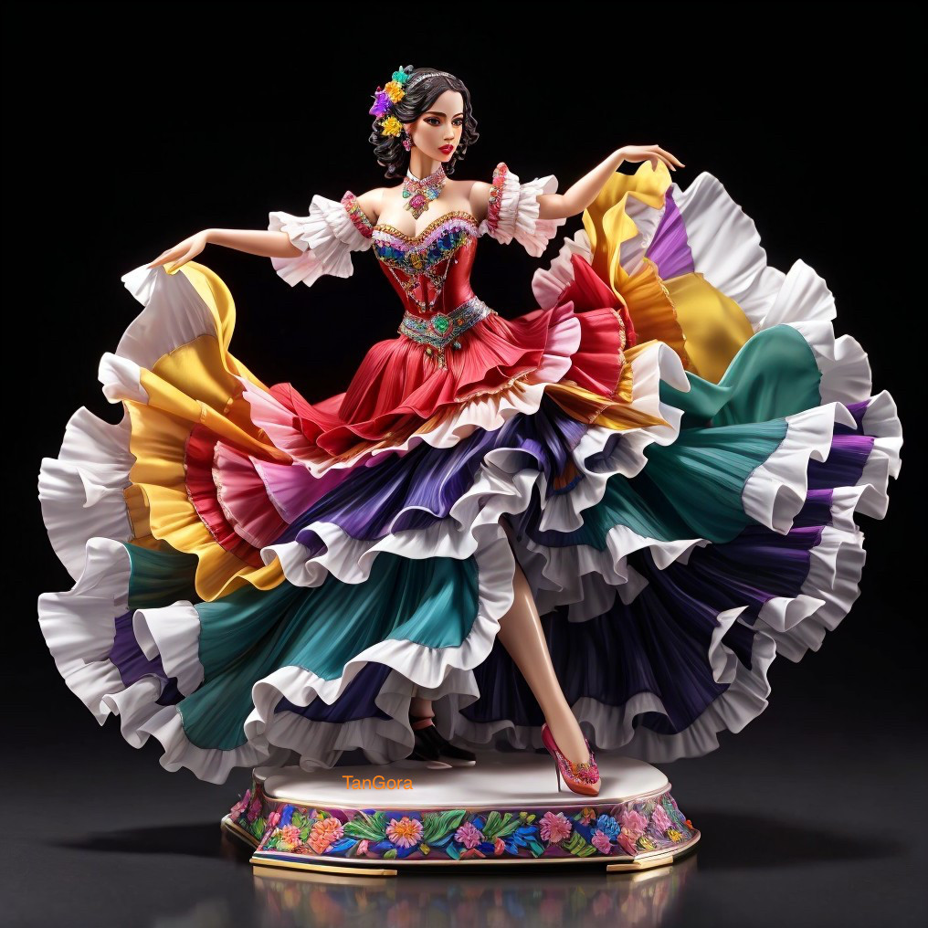 Colorful Woman Figurine Dancing Tango on Decorative Base