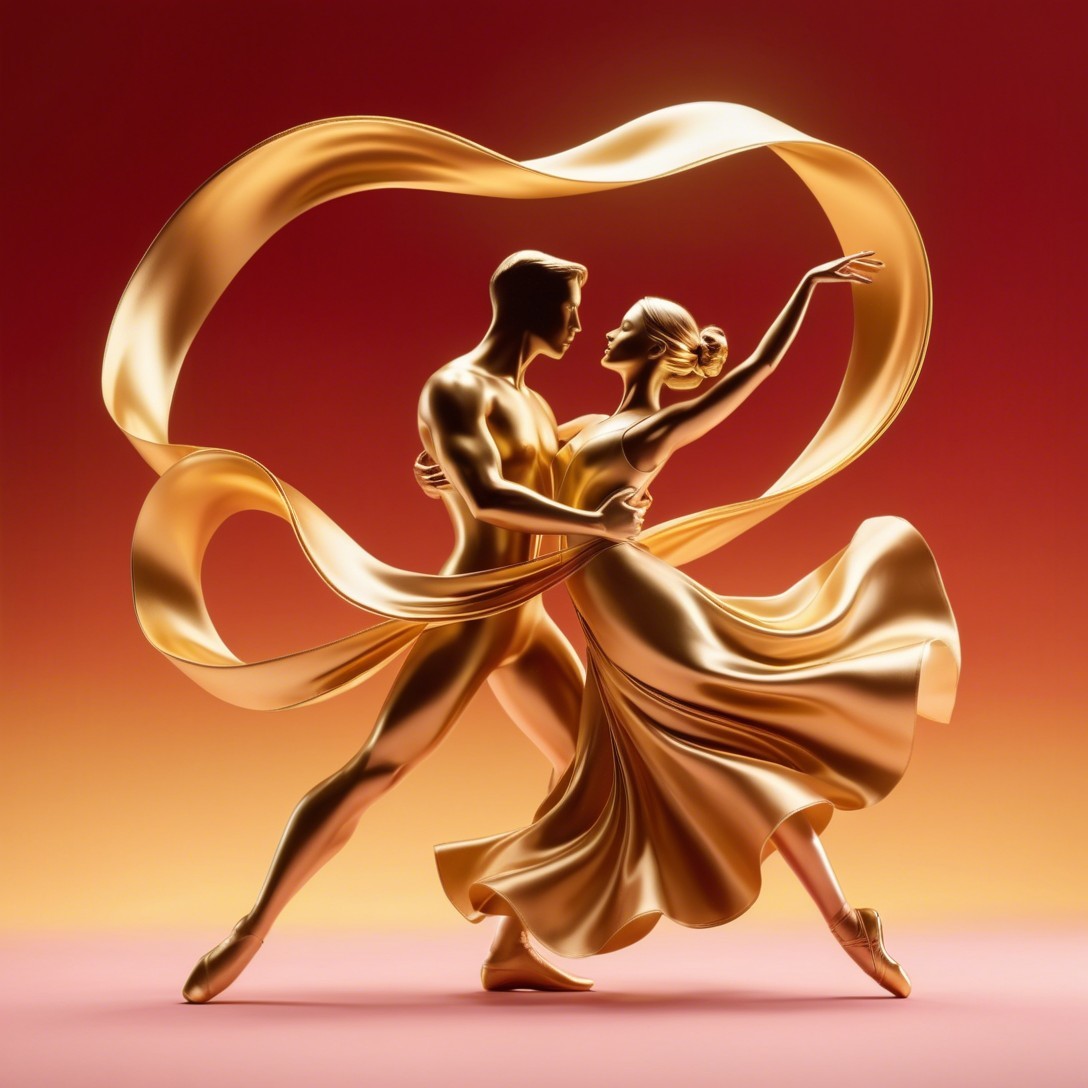 Golden Statuette of Dancing Couple on Gradient Background