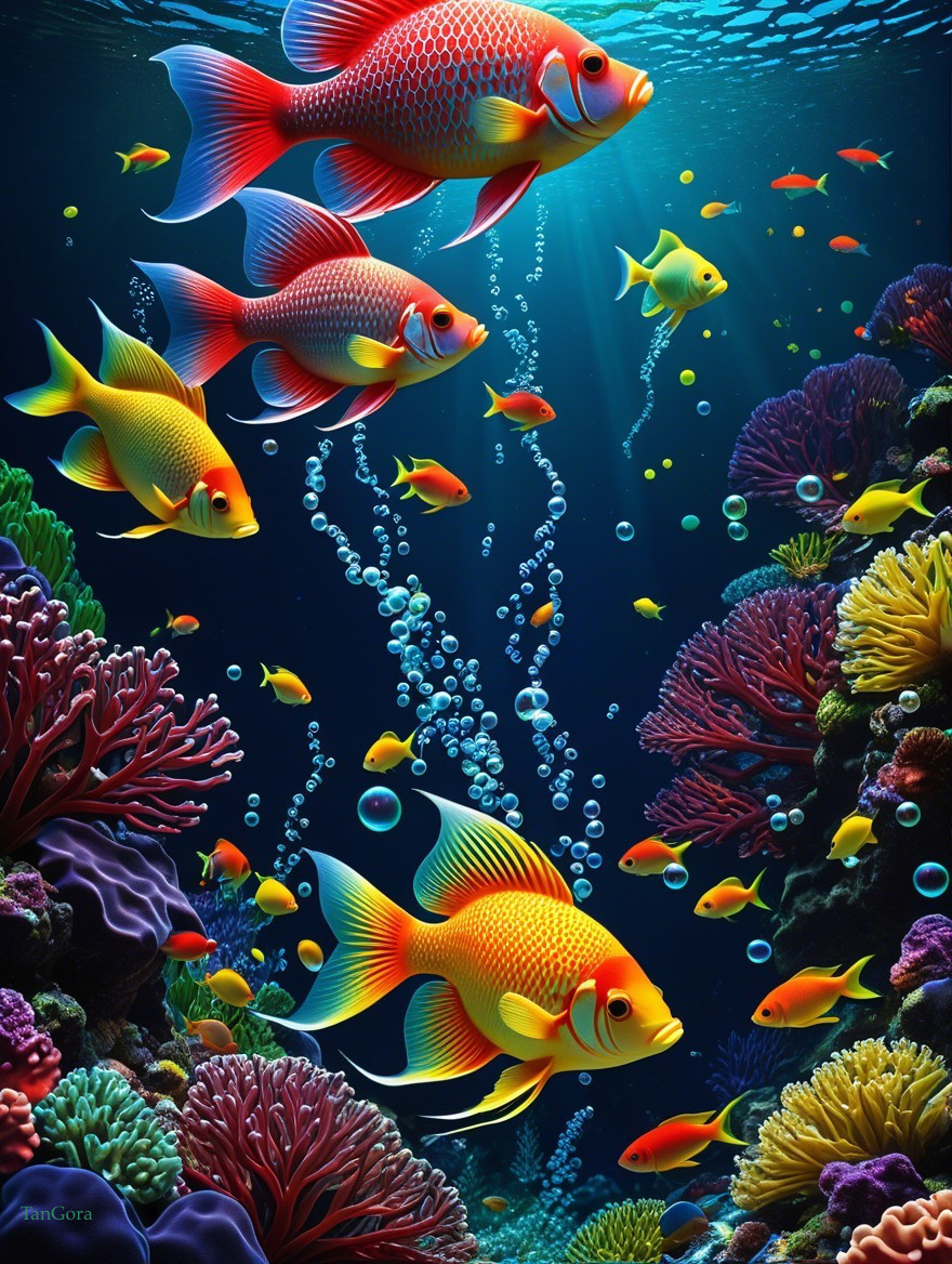 Vibrant Underwater Scene with Colorful Tropical Fish