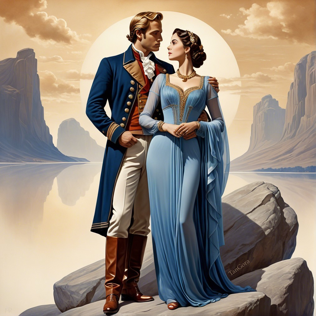 Romantic Couple by Tranquil Lake at Sunset